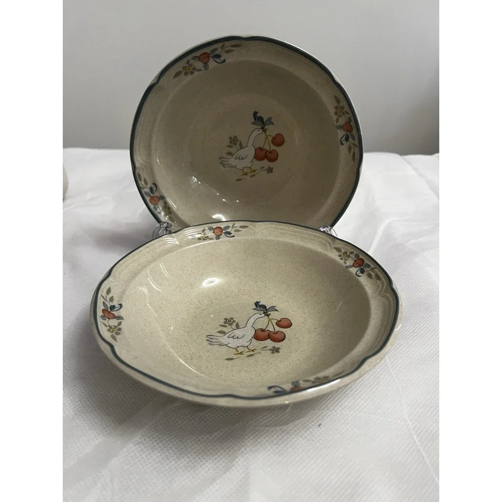VTG International Tableworks Stoneware Marmalade Goose‎ Soup Cereal Bowl 2 Pc